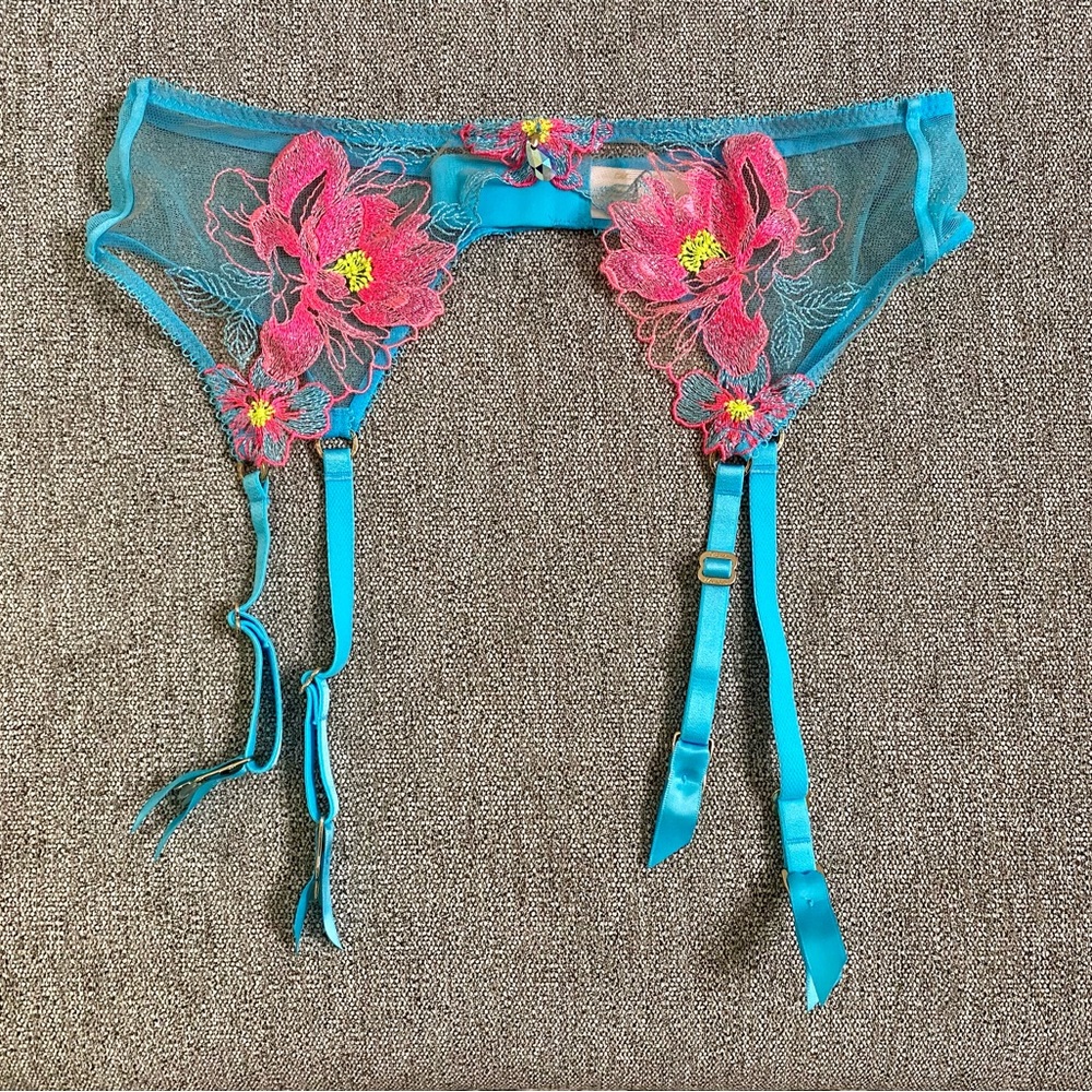 Honey Birdette Christine Turquoise garter belt (The Black Collection)